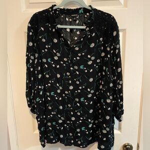 torrid Black Floral Button-Up Blouse with cold shoulder Accents